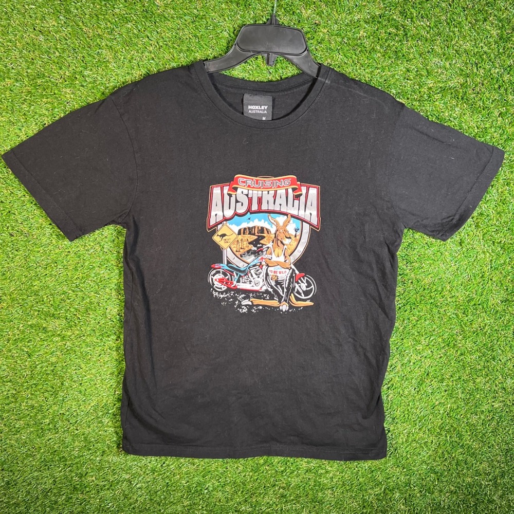 Hoxley Australia Mens Medium Black Cruising Australia Kangaroo Biker Graphic Tee